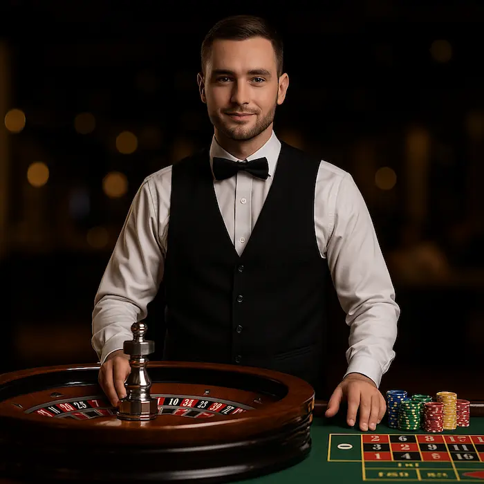 live roulette table and dealer